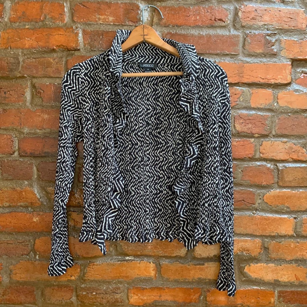 Y2k Crinkle Shirt In Black And White Pattern